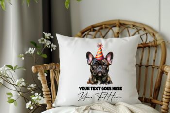 Personalised Brindle French Bulldog Birthday Party Cushion, 2 of 2