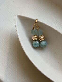 Blue And Gold Stacked Earrings, 3 of 5