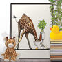 Giraffe With Head In Toilet, Funny Bathroom Art, thumbnail 1 of 7