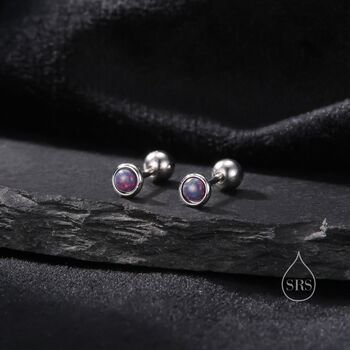 Tiny Black Opal Screw Back Earrings In Sterling Silver, 4 of 8