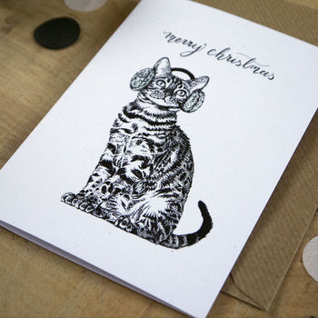 Bengal Kitten In Earmuffs Christmas Card, 2 of 3