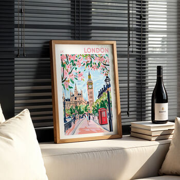 London Big Ben Travel Poster Pink Blossoms, 7 of 10