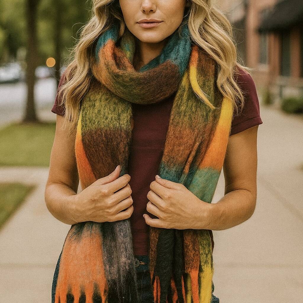 Multicoloured Tartan Print Scarf, 1 of 6