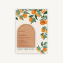 Mediterranean Oranges Wooden Magnet Save The Date, thumbnail 1 of 6