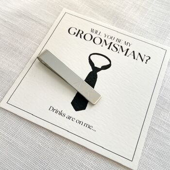 Be My Groomsman Personalised Tie Clip | Engraved Stainless Steel Wedding Proposal Gift, 3 of 8
