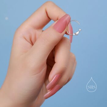 Whale Open Hoop Earrings In Sterling Silver, 6 of 9