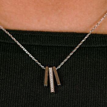 Sterling Silver Geometric Three Bar Drop Necklace, 5 of 7