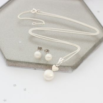 White Pearl Pendant With 6mm Stud Set, 5 of 11