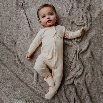 Organic Cotton Personalised Zip Up Baby Romper/Sleepsuit, 2 of 9