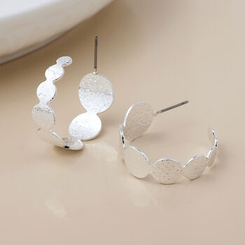 Chunky Silver Plated Textured Open Hoop Earrings – 25mm, 4 of 7