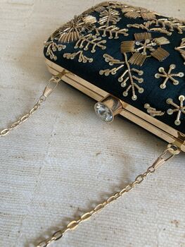 Green Raw Silk Rectangular Clutch Bag, 9 of 9