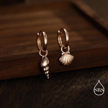 Mismatched Sea Shell Huggie Hoops Earrings In Sterling Silver, 2 of 12