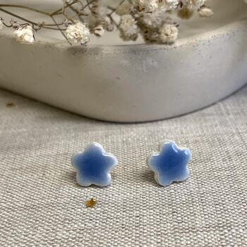 Small Blue Forget Me Not Ceramic Earrings, 4 of 8