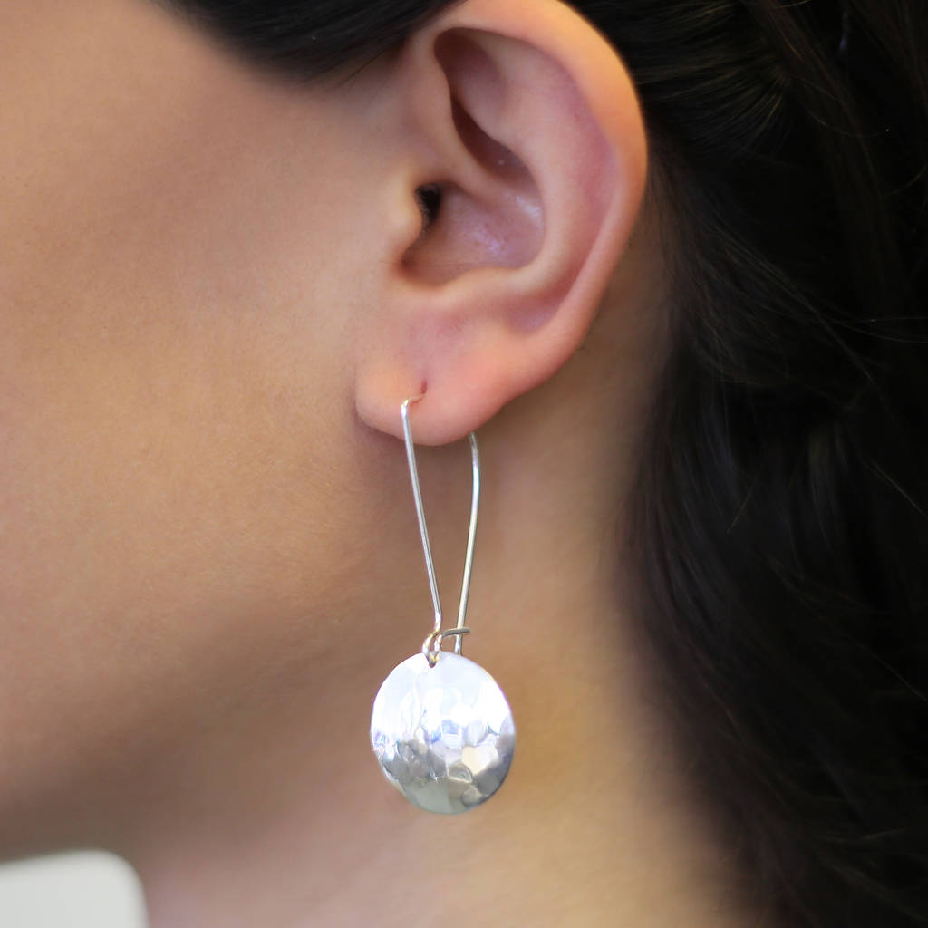 Circular Hammered Silver Drop Earrings By Otis Jaxon Silver Jewellery