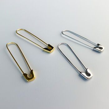 Sterling Silver Safety Pin Drop Earrings, 3 of 8