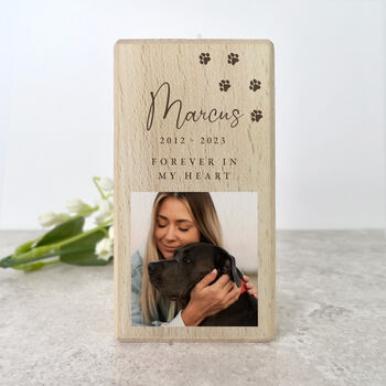 Personalised Solid Wooden Photo Pet Memorial Tea Light Holder 10cm H X Five.5cm W X Five.5cm D, 3 of 6