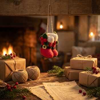 Handmade Felt Santa's Boots Christmas Decoration, 3 of 3