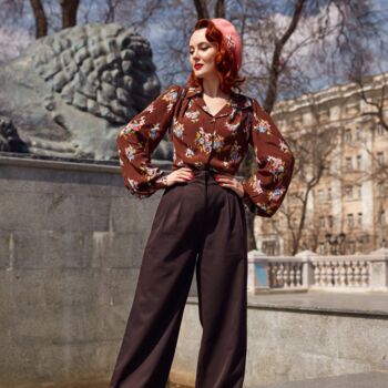 Poppy Blouse In Brown Floral Vintage 1940s Style, 3 of 3