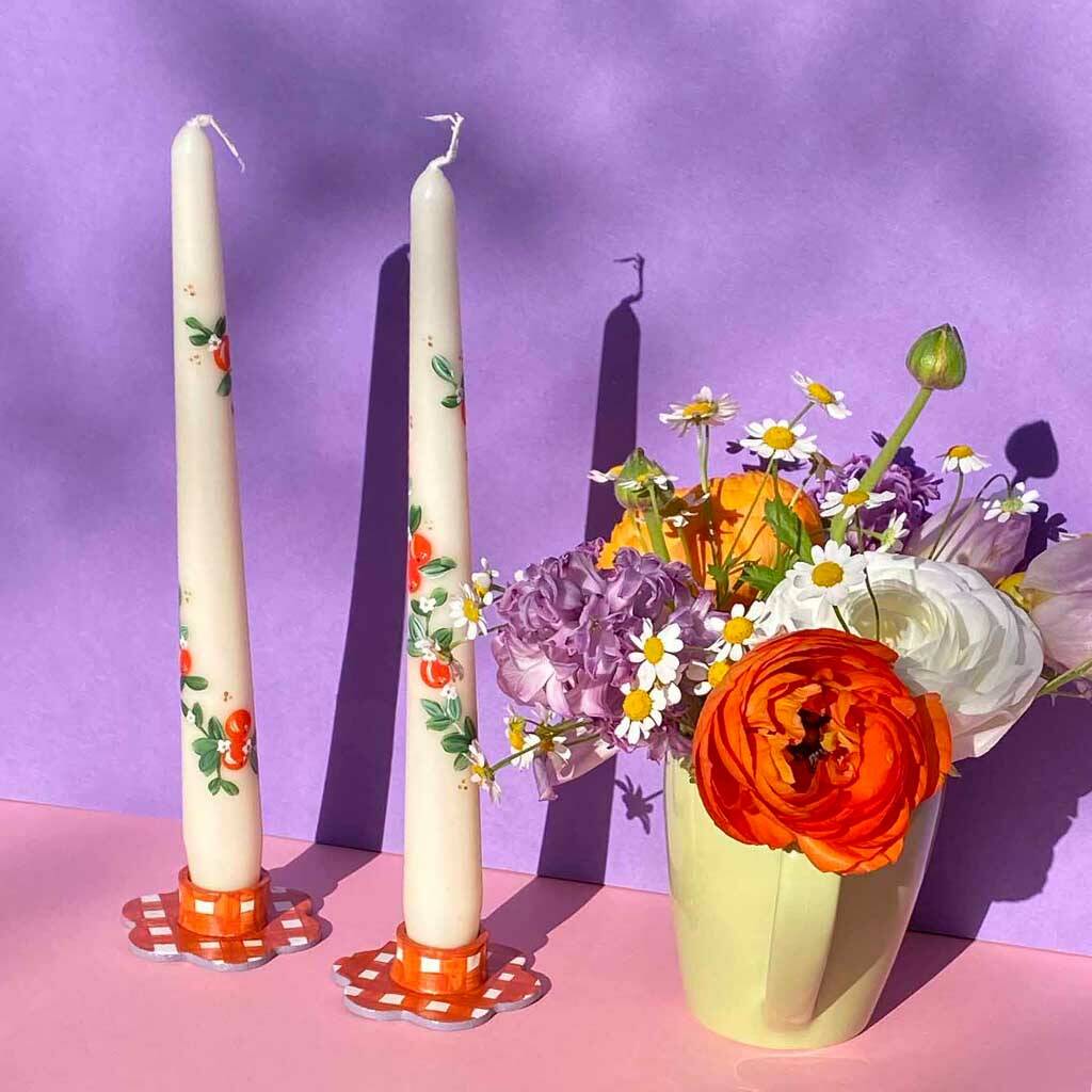 Hand Painted Orangecello Tappered Candles, 1 of 5