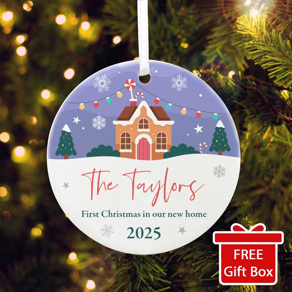 First Christmas New Home Ceramic Disc Hanging Decoration Bauble + Gift Box, 1 of 6