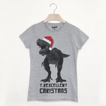 T Rexcellent Women's Christmas Dinosaur T Shirt, 2 of 2