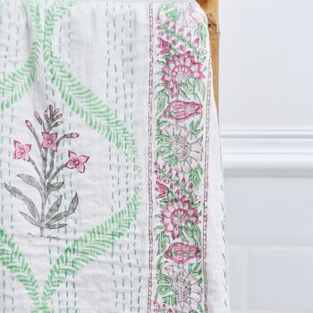 Floral Pink Palm Tree Print Kantha Throw, 4 of 6