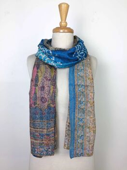 Sustainable Hand Embroidered Vintage Silk Scarf Shawl, 4 of 7