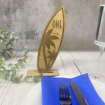 Wooden Surfboard Wedding Table Name Numbers, 2 of 4