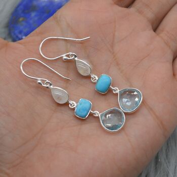 Moonstone Turquoise Blue Topaz Earrings, 10 of 11