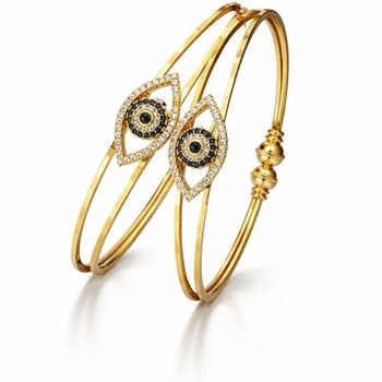 Large Gold Evil Eye Dual Brass Cuff Bracelet, 3 of 4