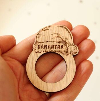 Personalised Santa Hat Napkin Rings Place Names For Christmas Table, 4 of 5