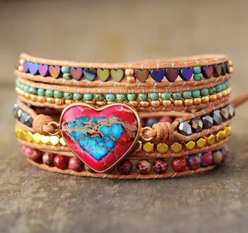 Natural Jasper Love Heart Stone Wrap Bracelet, 2 of 8