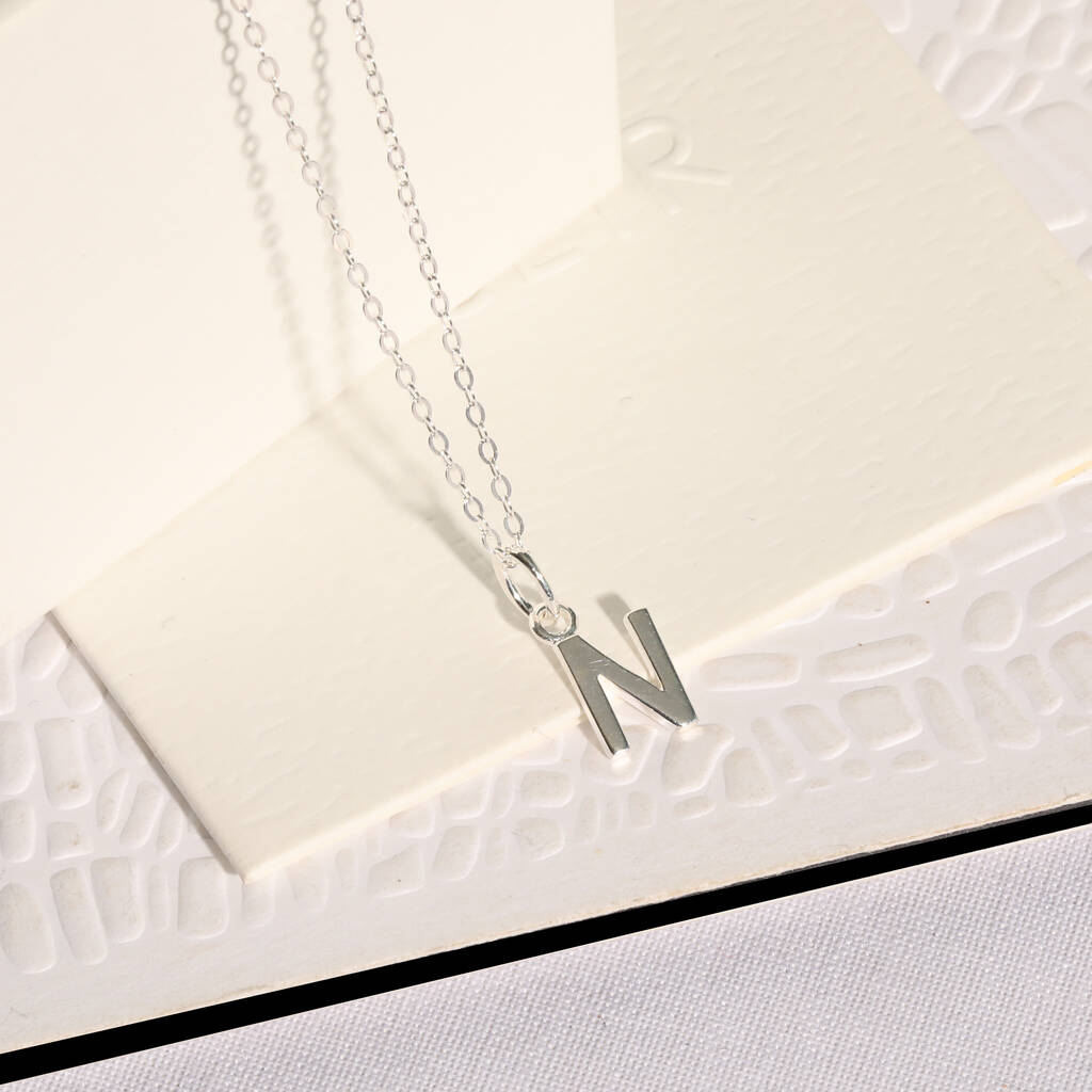Script N Initial Necklace in 14k White Gold