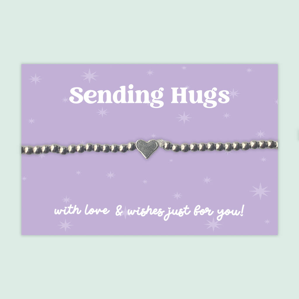 Sending Hugs, Heart Charm Stretch Bracelet, Stainless Steel, 1 of 4