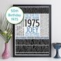 Personalised 50th Birthday Print Year Facts 1974 Gift, thumbnail 1 of 12