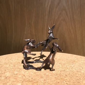 Miniature Bronze Dancing Hares Sculpture 8th Bronze, 3 of 11