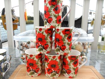 Set Of Six Straight Mugs In Red Poppy Design, 2 of 11