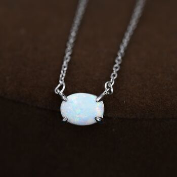Sterling Silver White Opal Oval Necklace, 2 of 12
