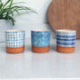 Set Of Three Contemporary Blue Abstract Ceramic Pots, thumbnail 2 of 6