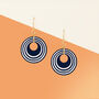 Dark Navy And Pearlescent White Geometric Circular Earrings • Gold Plated Sterling Silver Hooks, thumbnail 1 of 9
