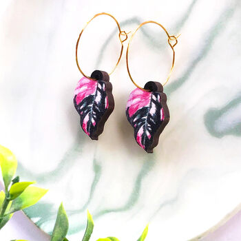 Pink Philodendron Leaf Plant Earrings, 6 of 12