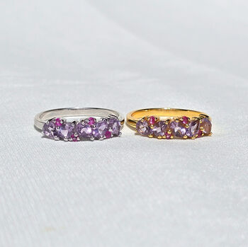 Pink Ruby And Amethyst Pear Cut Half Eternity Band In Sterling Silver And Gold, 3 of 12