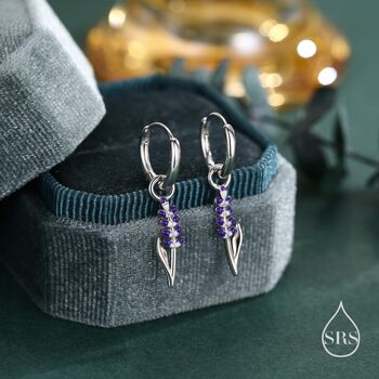 Sterling Silver Enamel Lavender Huggie Hoop Earrings, 5 of 10