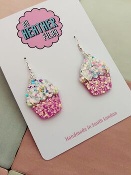 Pink Cupcake Glitter Statement Earrings / Baker Gift Idea / Bakery Aesthetic, 3 of 5