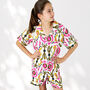 Ikat Print 100% Cotton Ladies Pyjama Short Set In White And Pink, thumbnail 2 of 6