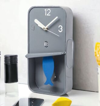 Grey Metal Sardine Tin Pendulum Wall Clock, 4 of 4