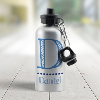 Personalised Blue Name Silver Kids Drinks Bottle, 3 of 4