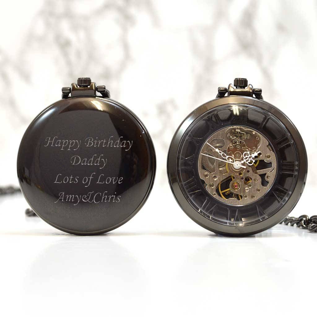 Black Open Face Personalised Pocket Watch, 1 of 4