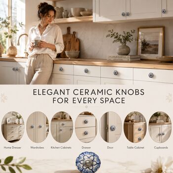 Indigo Petal Heritage Ceramic Cabinet Knob, 4 of 7