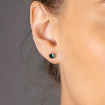 Sterling Silver May Emerald Birthstone Stud Earrings, 2 of 4
